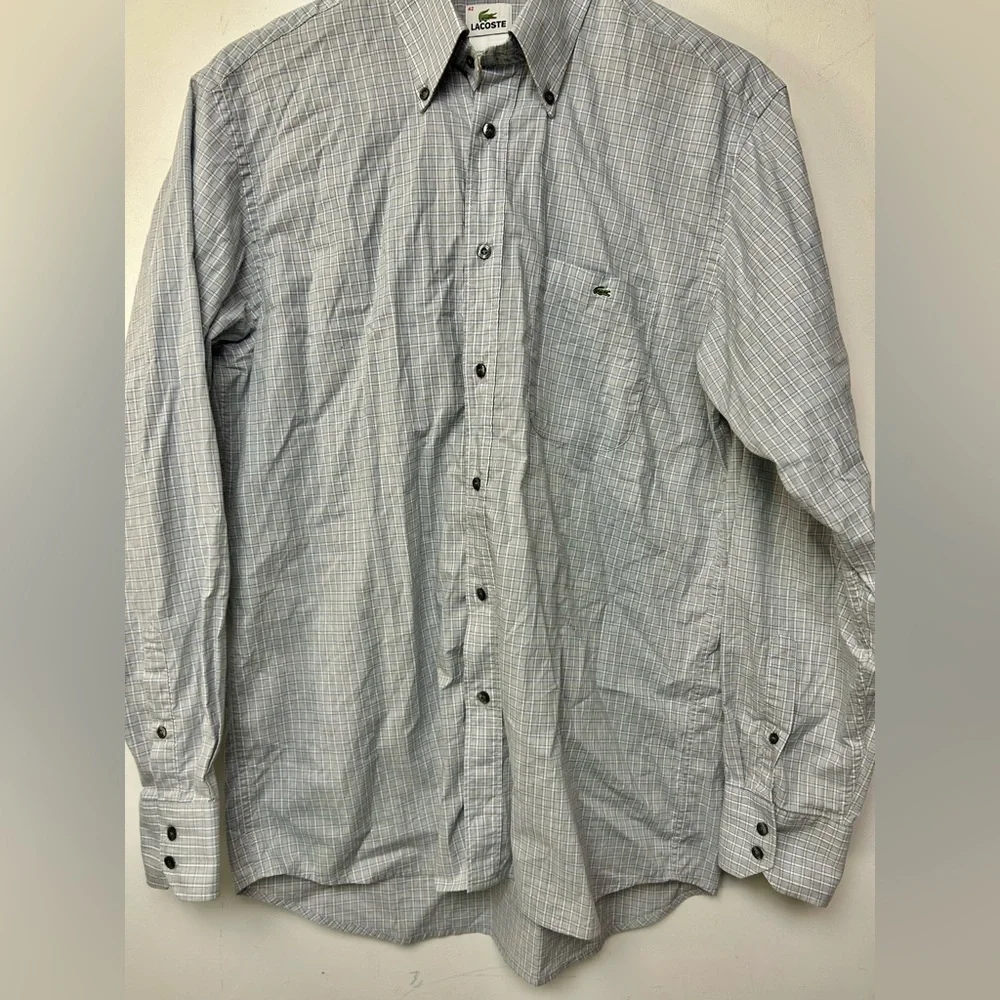 LACOSTE MENS STRIPED BUTTON DOWN SHIRT BLUE GRAY SIZE 42 Us L Minimalist classic